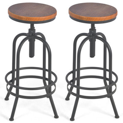 Set Of 2, Industrial Bar Stool-Retro 26-32.3Inch Swivel Stools-Kitchen Chair-Bar Counter Height Adjustable-Fully Welded