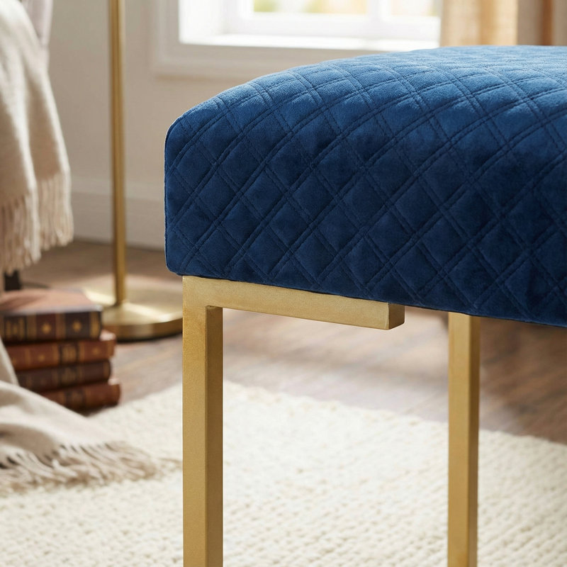 Pereyra Velvet Ottoman, Navy Blue