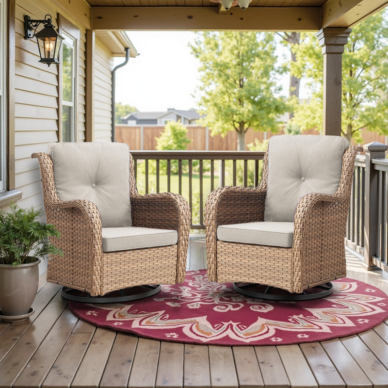 Swivel and sliding wicker patio chairs, Beige, Jaune