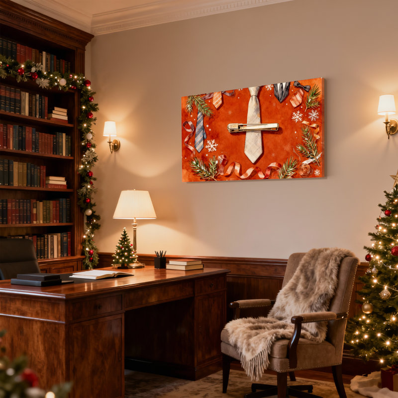 Ensemble de 3 impressions sur toile de Noël, rubans de pin, flocons de neige et fond orange, H 12 po x l 18 po