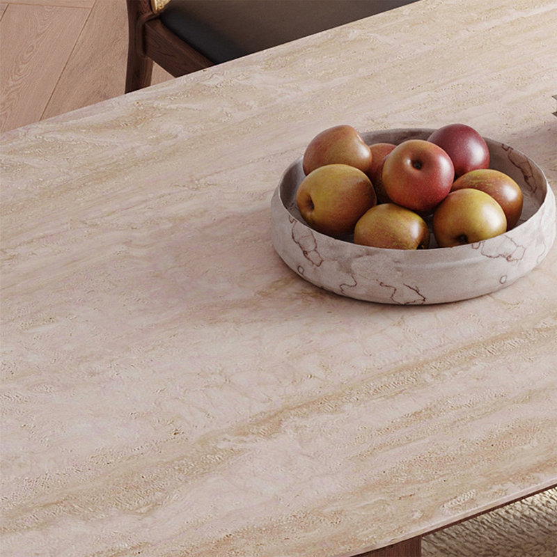 Ensemble de table de salle à manger pour 4 personnes beige + demi-cercle en fritté pierre + bois manufacturé
