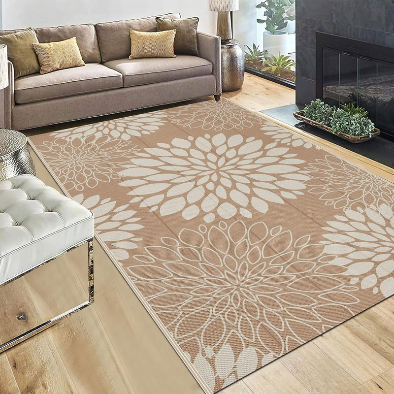Tapis d'extérieur imperméable, Brun / Beige, Rectangle de 5 pi x 8 pi