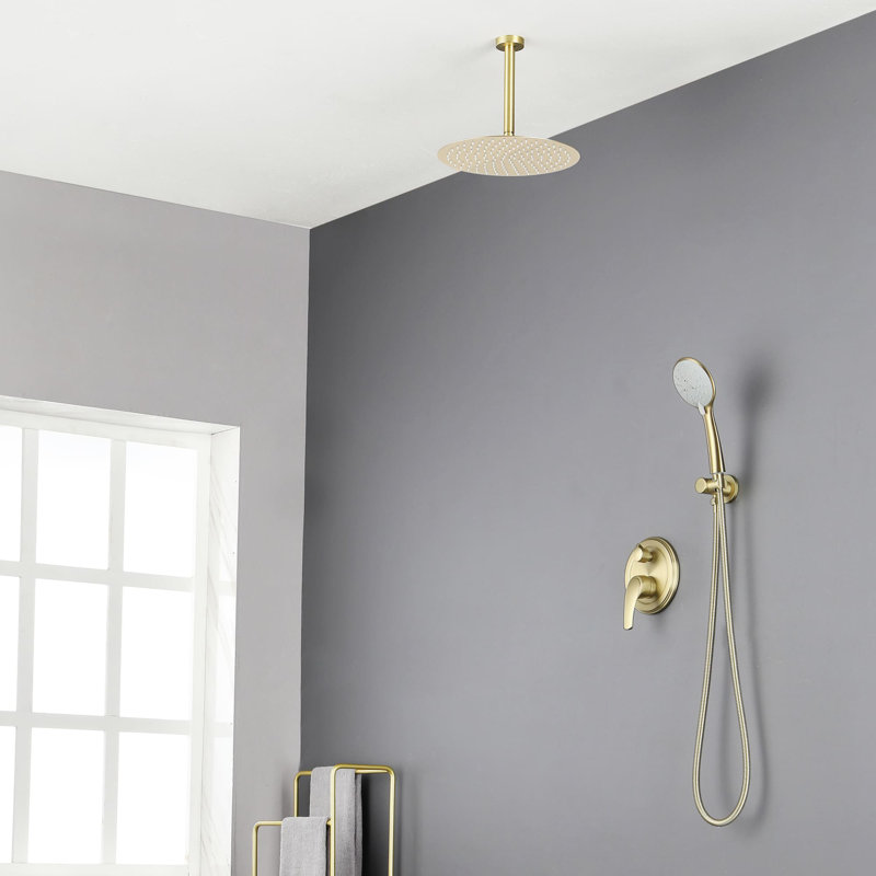 12 Inch Ceiling-Mounted Shower System With Handheld Shower Single Handle Shower Faucet Set Modern Brass High Pressure Shower Trim Kit With Rough-In Valve