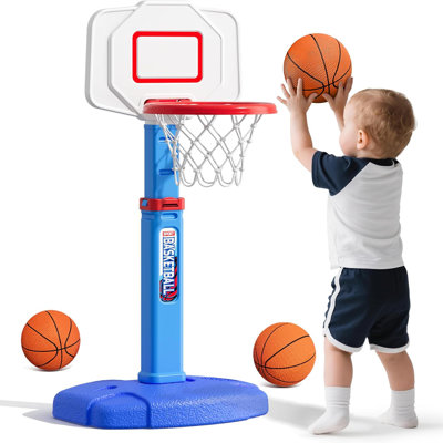 Kids Adjustable Height Basketball Hoop With 3 Balls, Indoor Outdoor Toy For Toddlers 1-3