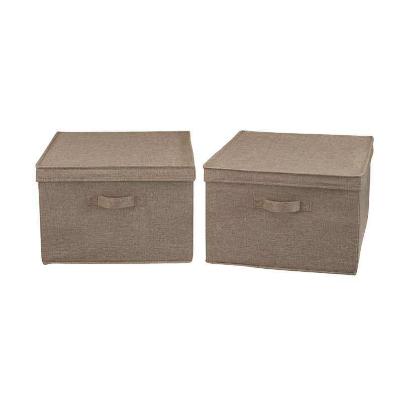 Latte Linen Jumbo Stackable Fabric Storage Boxes with Lids