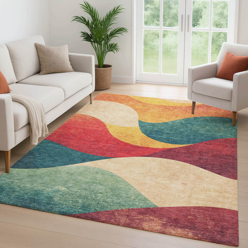 Premium Machine Washable Mayfield  swirls Rug, 5' x 7'6", Orange