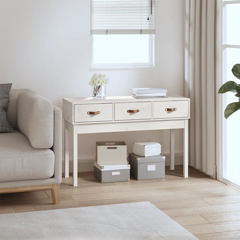 Kaeli Solid Wood Console Table, White, 75 cm H x 114 cm W x 40 cm D