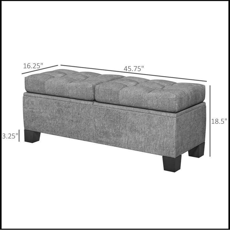 Storage Ottoman Bench, Gray Linen