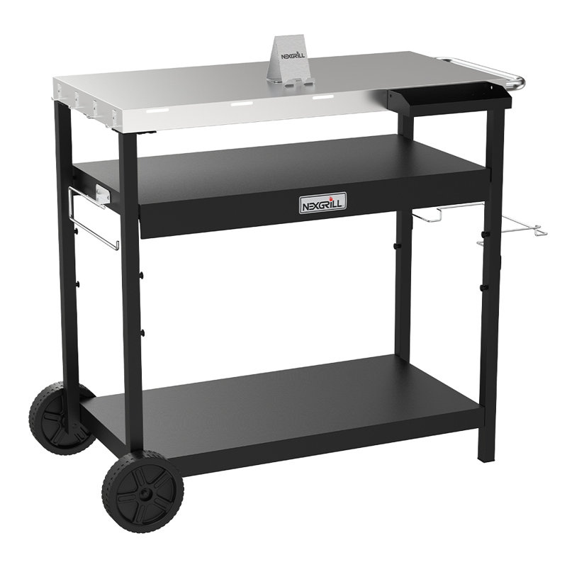 Nexgrill Stainless Steel and Black Outdoor Food Prep Cart