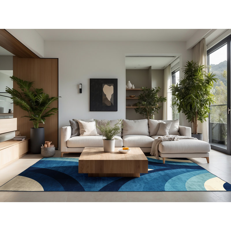 Soft Plush Garrett Sydney Opera House Modern & Contemporary Arc Area Rug in Blue – Navy Binding, 4x6