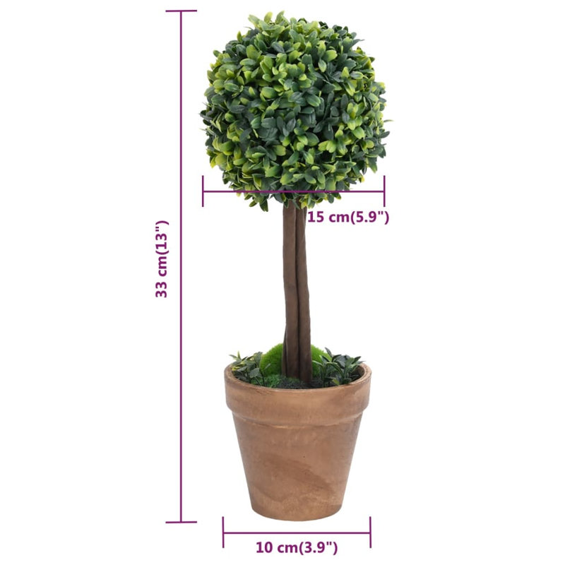 Faux Boxwood Plant in Ceramic Pot, 33cm H x 10cm W x 10cm D
