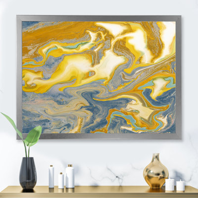 " Yellow And Blue Marble Waves I " Painting Print