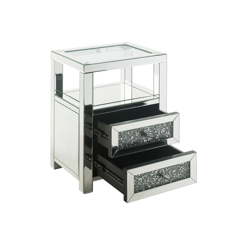 Table de chevet 2 tiroirs en argent
