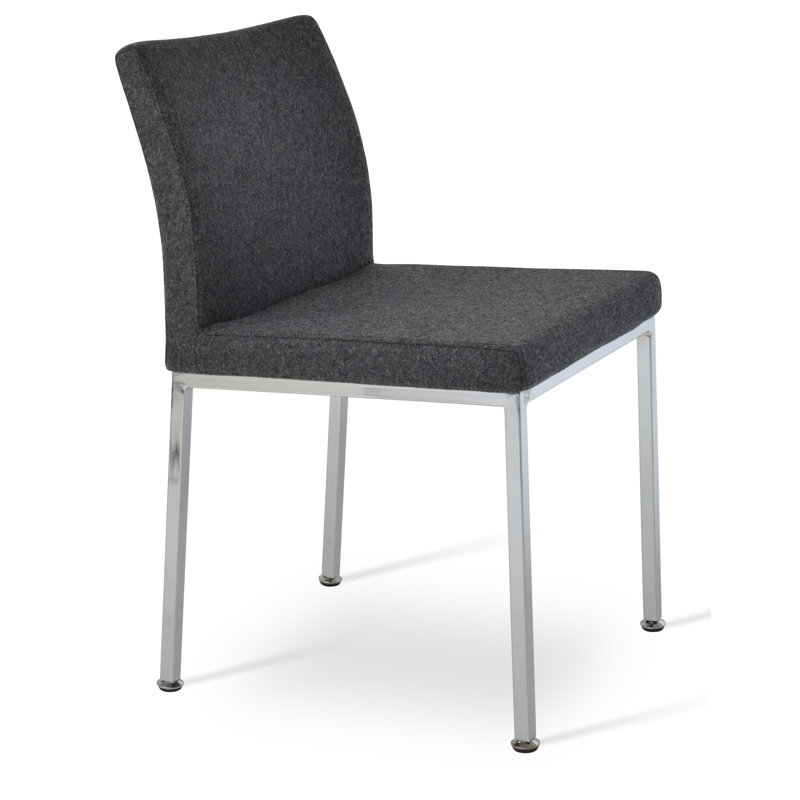 Aria Metal Side Chair in Wool, Dark Gray, Chrome
