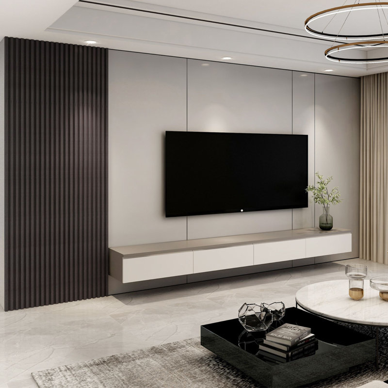 4 PCS 103.94''x5.7'' Slat Solid Wood Wall Paneling for Interior and Ceiling Decoration(16.45 sq.ft./Case), Dark Walnut