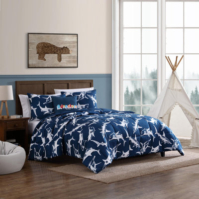 Eddie Bauer Kids Vinny And Shark Friends Blue Reversible Comforter Bonus Set