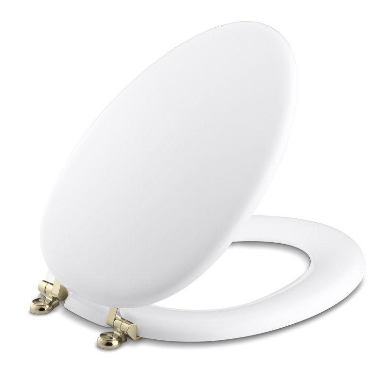 Kathryn® Elongated Toilet Seat, White, Vibrant® French Gold