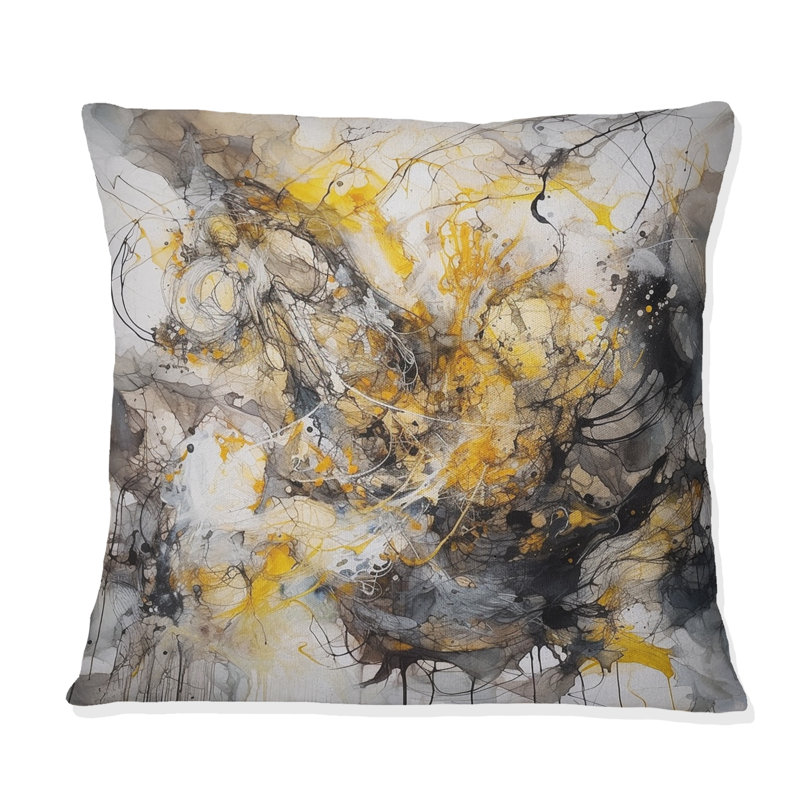 Yellow Grey Marble Symphony II - Abstract Printed Throw Pillow