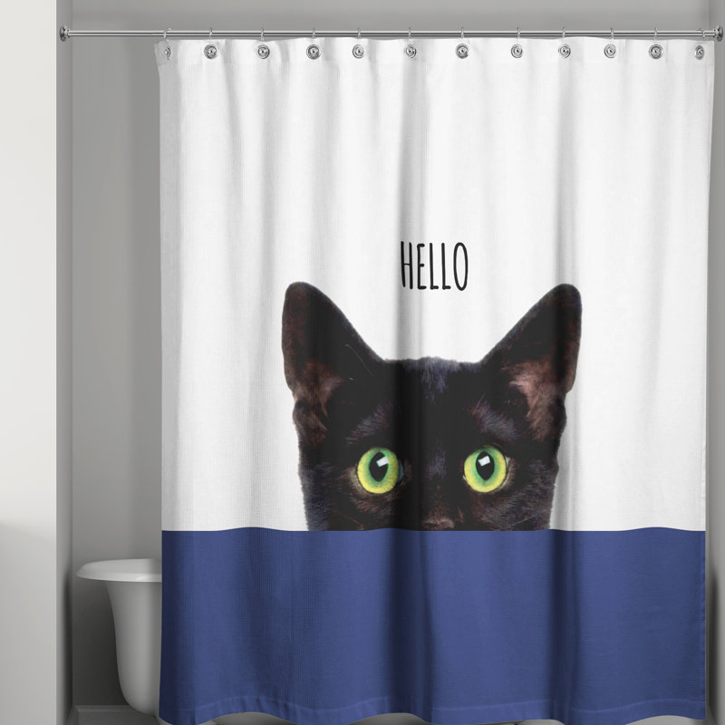 Rideau de douche simple Cats Collection, Blanc / Bleu marine