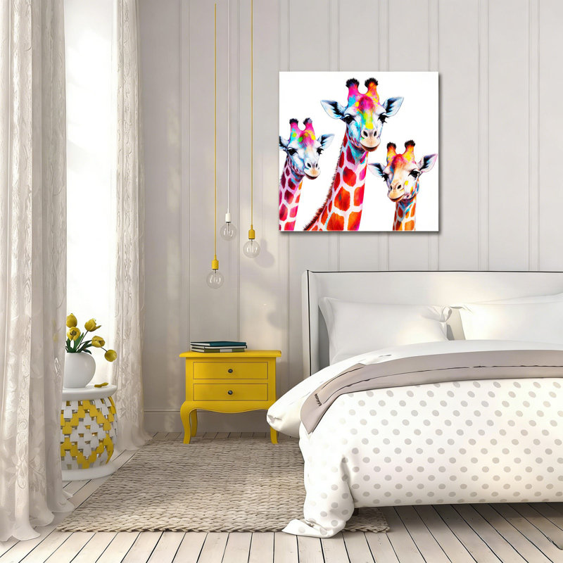 Girafe arc-en-ciel coloré, art mural en bois encastré, L 16 x l 16
