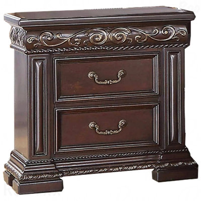 Traditional Ornate 2-Drawer Nightstand (Dark Cherry Finish)