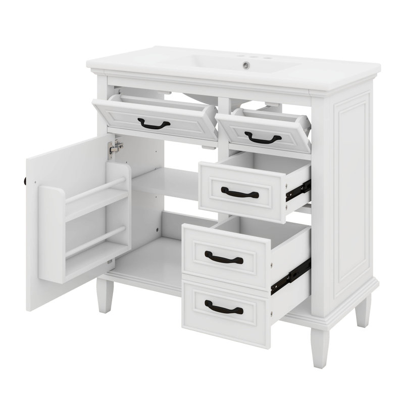 Meuble-lavabo 36 po avec lavabo, meuble-lavabo simple avec armoire, 2 tiroirs rabattables, 2 tiroirs et tablette réglable
