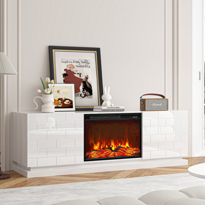 Modern TV Stand with Electric Fireplace, White Entertainment Center Media Cabinet