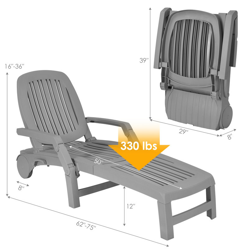 Mistry Outdoor Patio Adjustable Sun Lounger with Wheels, Gray