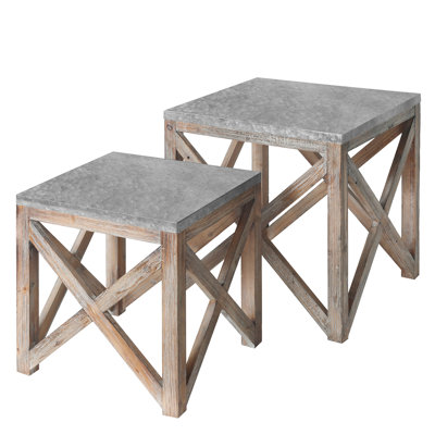 2 pcs. Galvanized Wooden Nesting End Tables