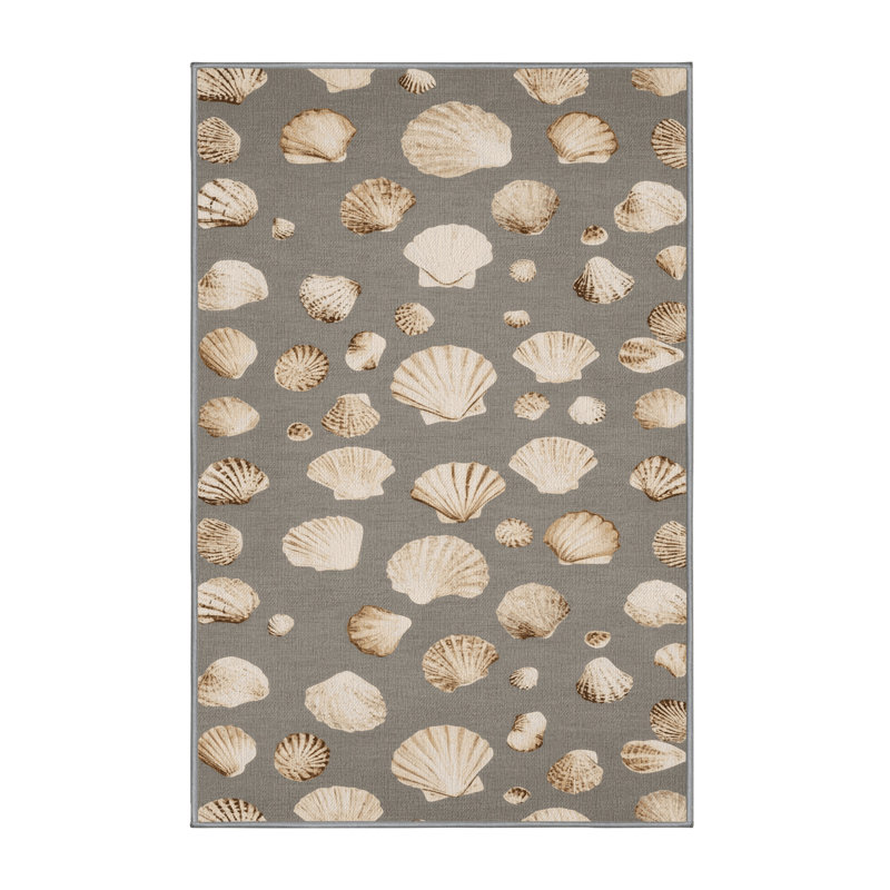 Washable Shell Treasury Coastal Area Rug, Square 6'