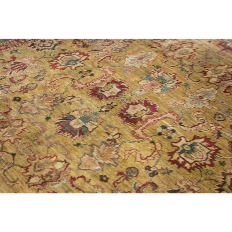 High-Quality Hand-Knotted Gold And Green Area Rug