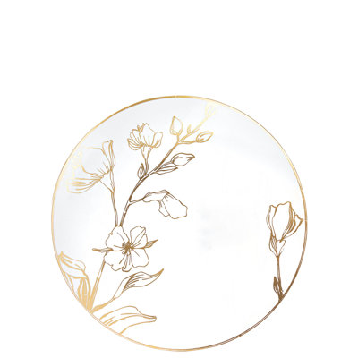 Assiettes en plastique blanches rondes de 7,5 pouces Ecoqualité avec motif floral doré antique 10 personnes