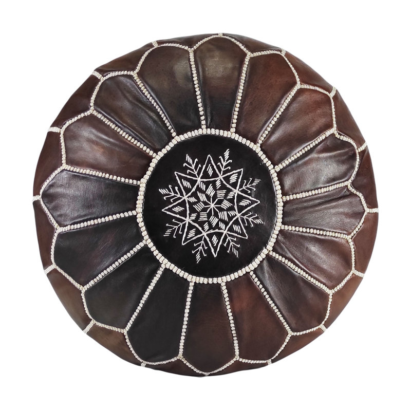 Leather Pouf, Chocolate Brown Genuine Leather