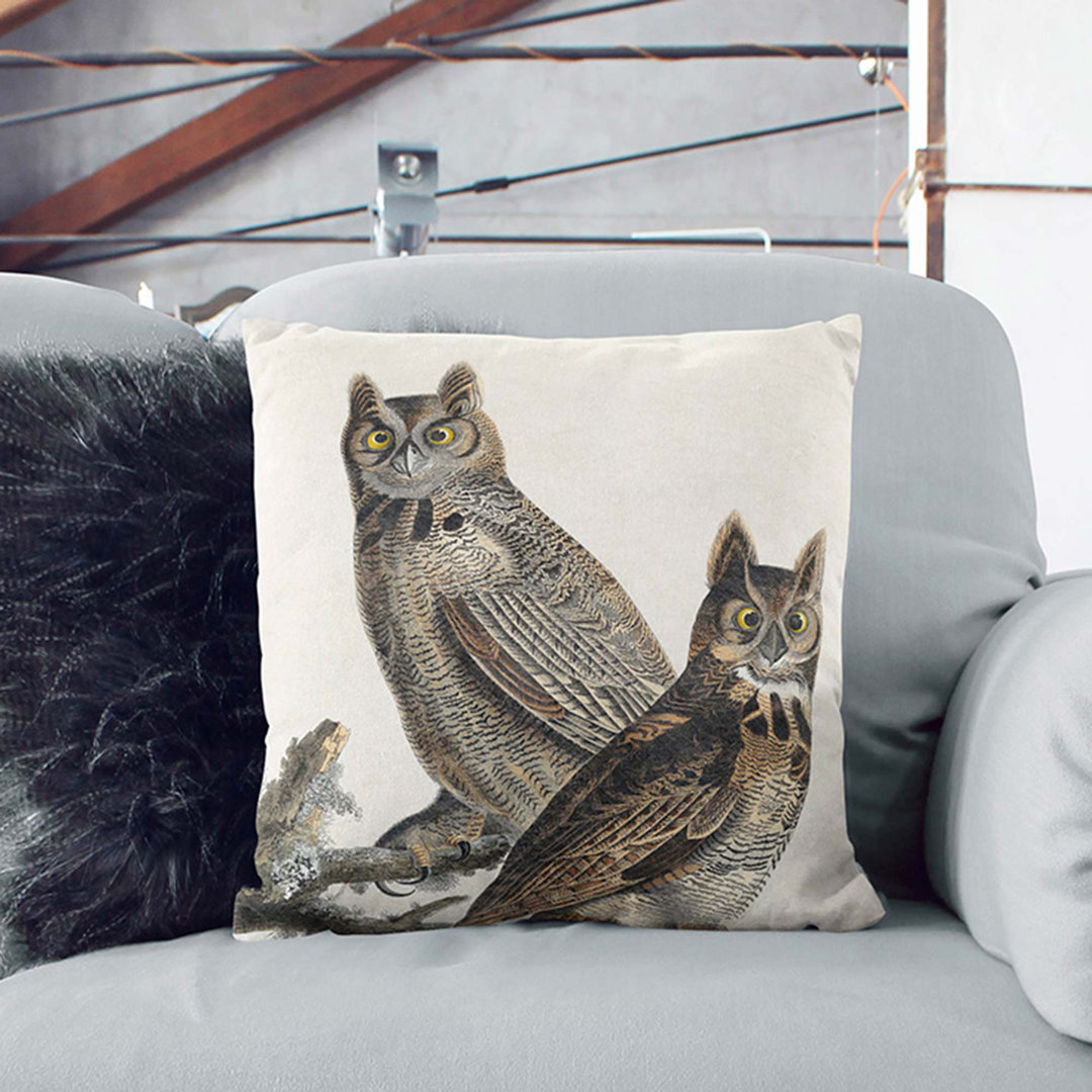 Great Horned Owls by John James Audubon Cushion with Filling