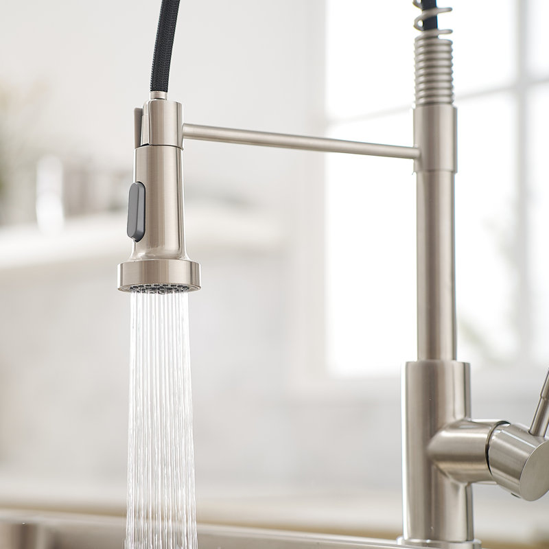 Contemporary Style Kitchen Faucet In Brushed Nickel - Pull Down , Leak-, To Water Spots, Adjustable Flow Quantity Volume