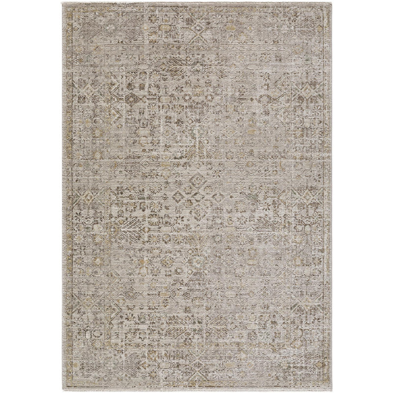 Taupe and Cream Synthetic Stain-Resistant Rectangular Area Rug