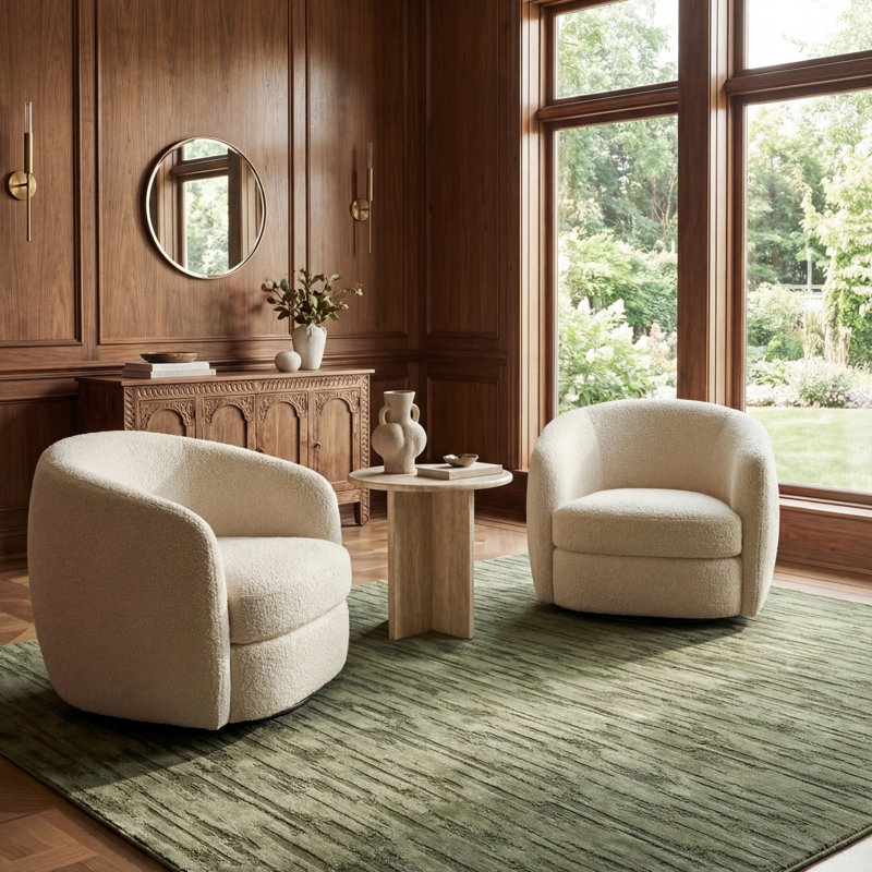 Zirella Mid-Century Geomeric Area Rug, Rectangle 6'7" x 9', Green
