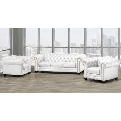  Ornellas 3 Piece Genuine Leather Living Room Set