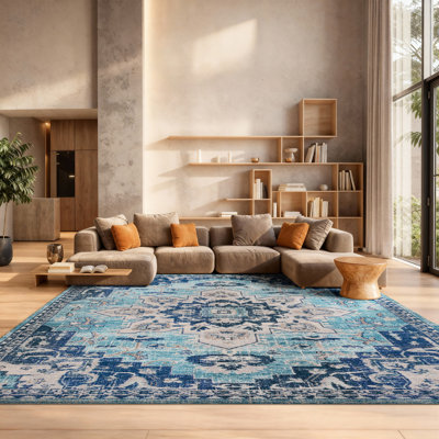 Yedidalga Oriental Teal/Navy Area Rug