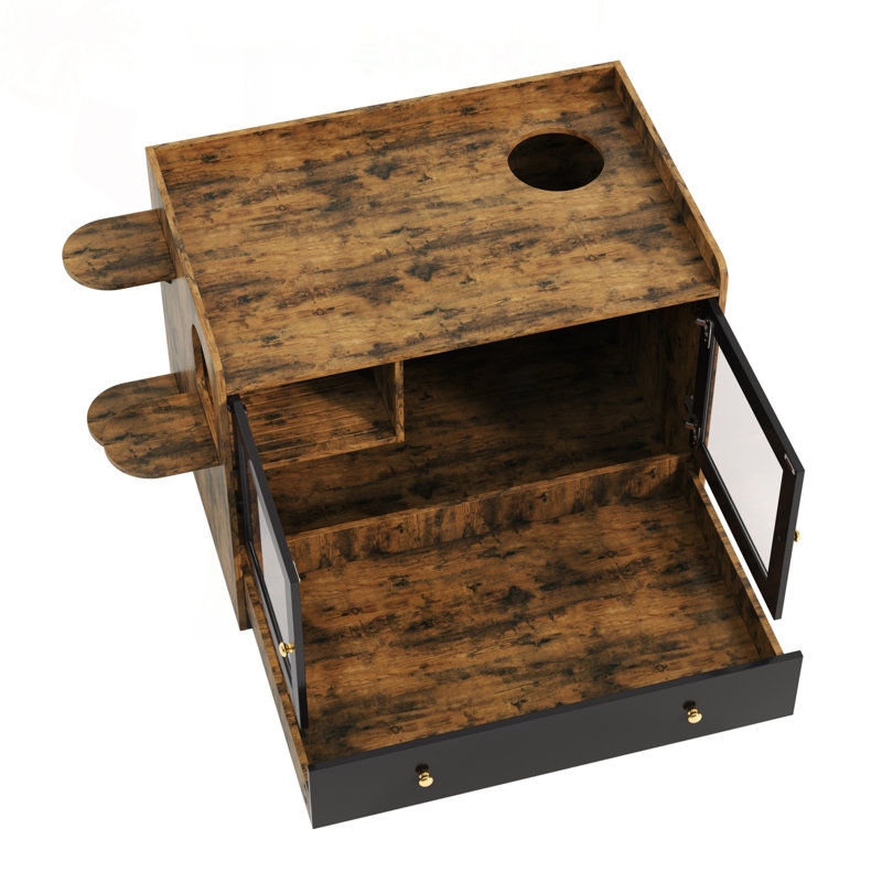 Enceinte de litière pour chat avec tiroir et escalier (brun rustique et noir)