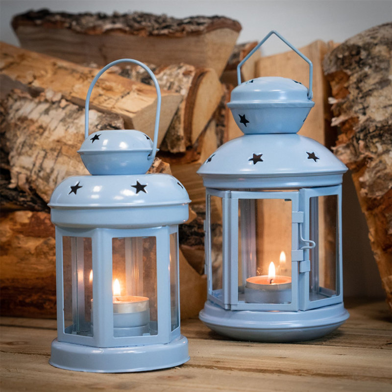 Nicola Spring - Metal Hanging Tealight Lanterns, Blue, 1, 16" H x 10" W x 10" D