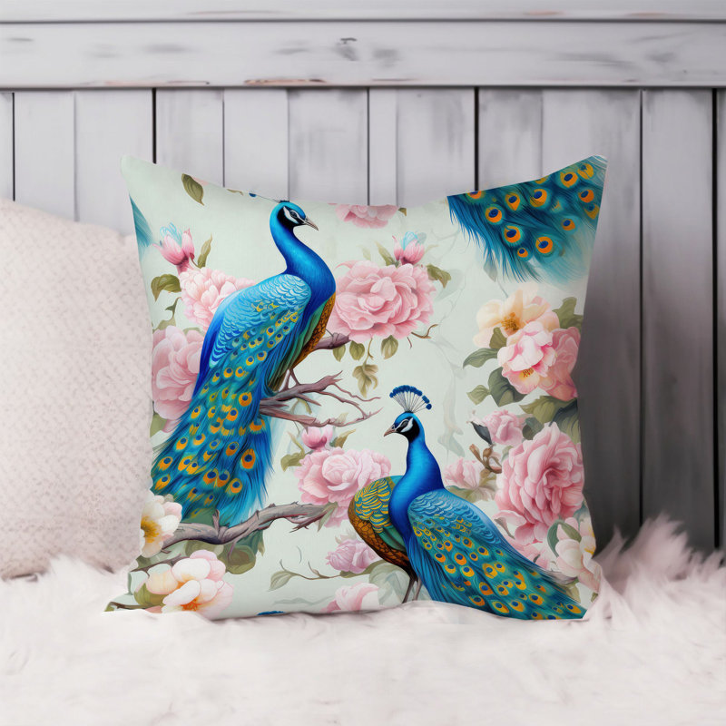 Animals William Morris Birds Damask Pattern I Cottage, 18"H x 18"W, Animals Peacock Pattern VII Modern