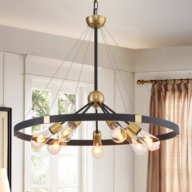 Tenee 7 - Light Dimmable Sputnik Wagon Wheel Chandelier, Matte Black