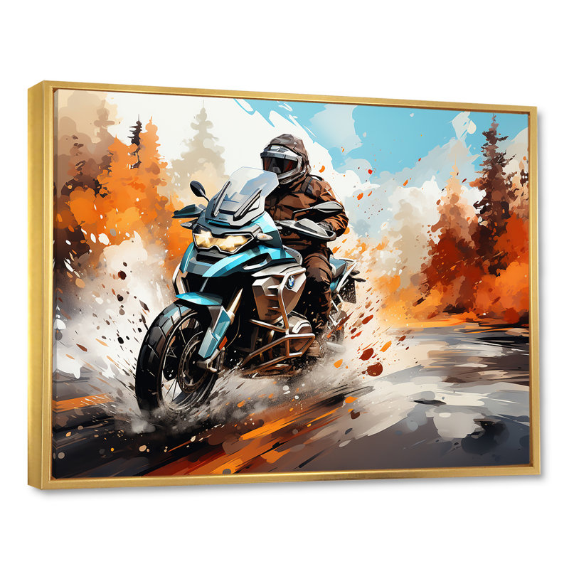 Aquarelle, motocyclette, sentier Speedster, Cadre flottant doré, H 16 po x l 32 po x P 1 po