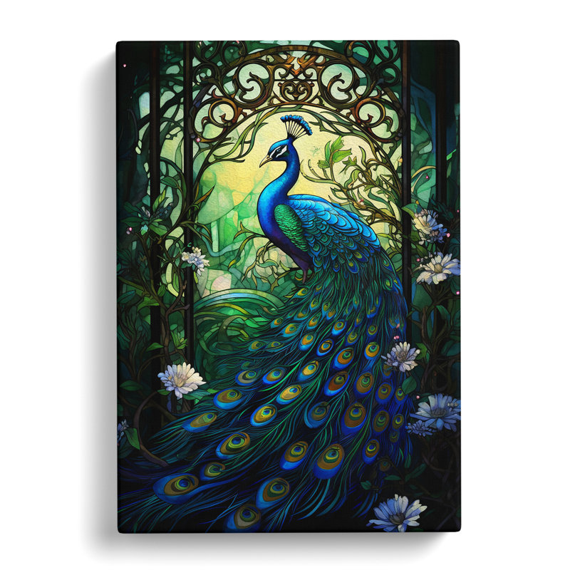 Peacock Nouveau - Wrapped Canvas, 76cm H x 50cm W x 3cm D