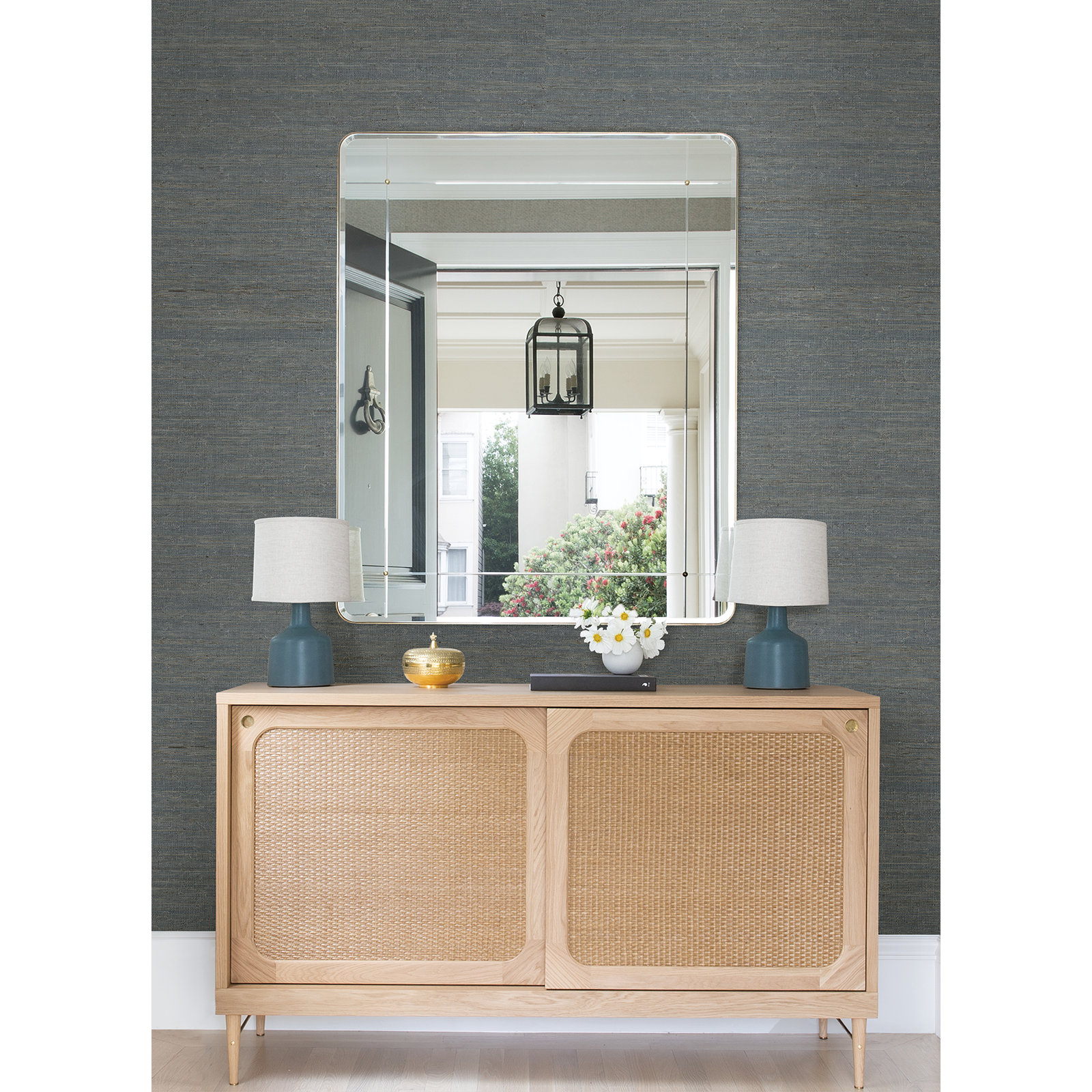 Hamza Modern Grass Cloth Abstract Wallpaper, Dove, 20.5" W x 33' L