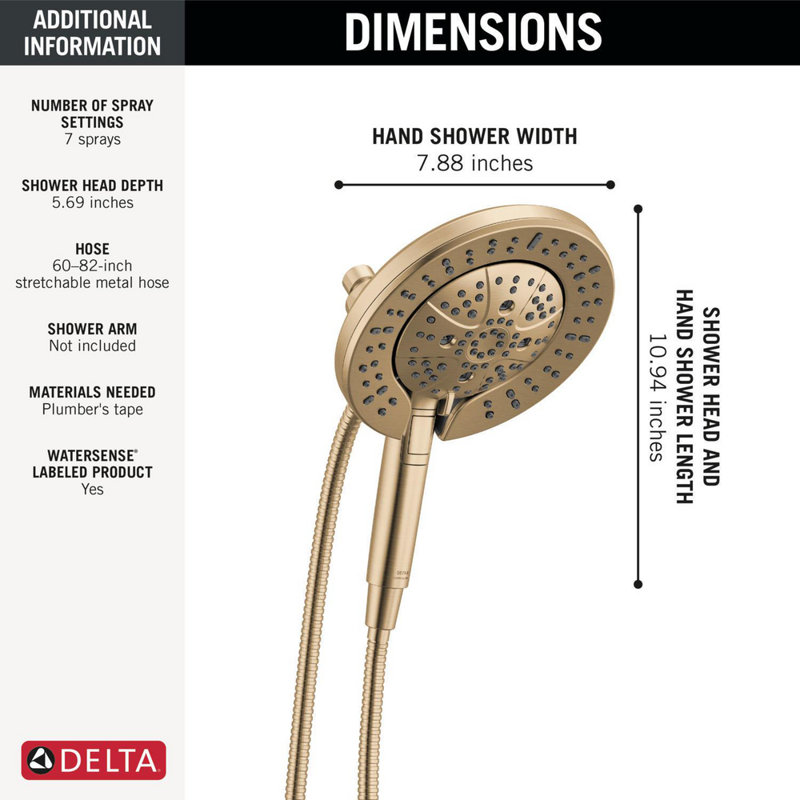 7-Setting In2ition 2-in-1 Dual Shower Head with ProClean Spray, Lumicoat  Champagne Bronze
