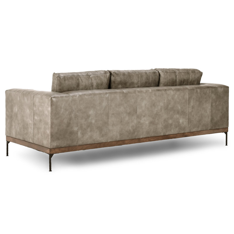 Bentley 95'' Leather Match Square Arm Sofa, Dark Gray Leather Match