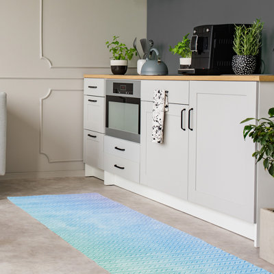 Tapis saumon/bleu light chevrons
