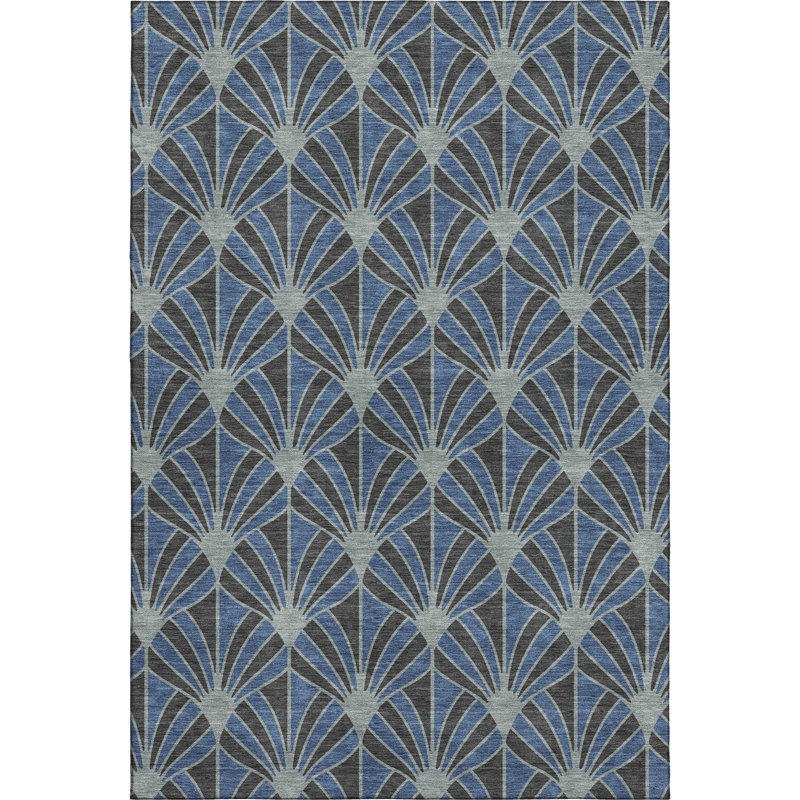 Premium Machine Washable Mayfield AMF2426 Striped Rug, Navy, 5' x 7'6"